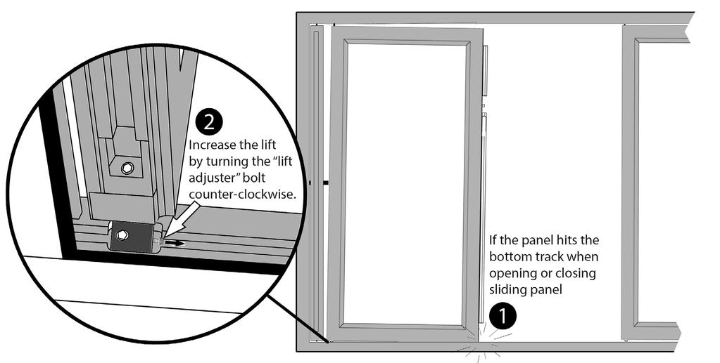 This will shorten the bolt and reduce the amount of lift on all the sliding panels. 1.
