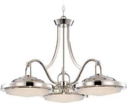 One Light Flush Dome Dimensions: Width 11 3/4", Height 3 1/8" 62-307 Polished Nickel / Frosted Glass Two Light Island Pendant Watts: 40 Lumens: 2840* Dimensions: