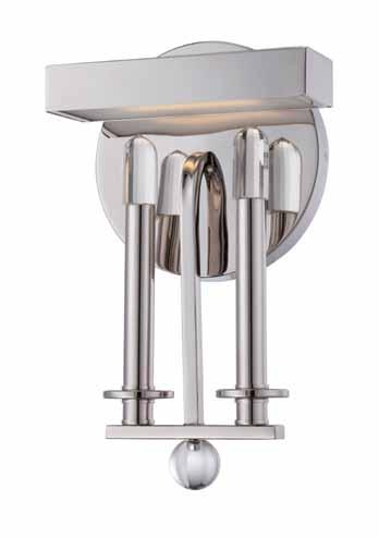 A wall sconce of polished nickel with one-of-a-kind sculptural elements and unsurpassed energy efficiency.