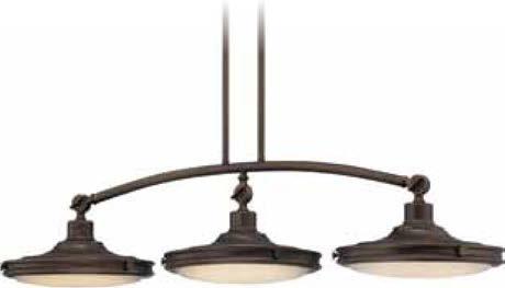 11 1/2", Height 59 1/2" Adjustable, Wire 12' 62-164 Rustic Brass / Frosted Glass Additional Stem Lengths 25-5110 (6"), 25-5111 (12"), Two Light Island Pendant Watts:40 Lumens: 2840*