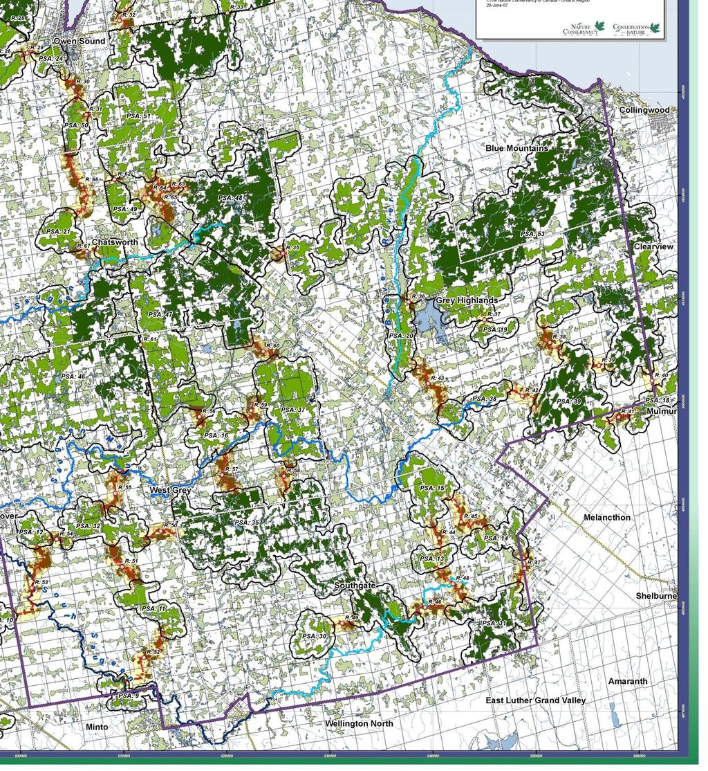Ontario Nature Greenway Used combination of size, fragmentation and landscape context to