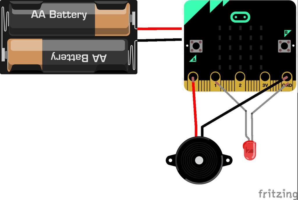 Combining Lights and Sound Try the following program and connection. Describe what happens when you power up the micro:bit What happens? Write your observations below.