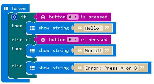 Examples of conditions in micro:bit... Can you figure out what this program does?