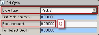 If you select Peck 2, you will be able to specify the value of Q that will be output in the NC code: R(1)