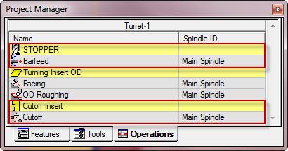 3. Cut-off: Use operation Cutoff using tool on MainSpindle (Spindle Name).