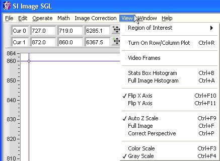 Additional image display tools are provided in the View pull-down menu at the top of the front panel window. This menu operates like a standard Windows menu. Figure 2.