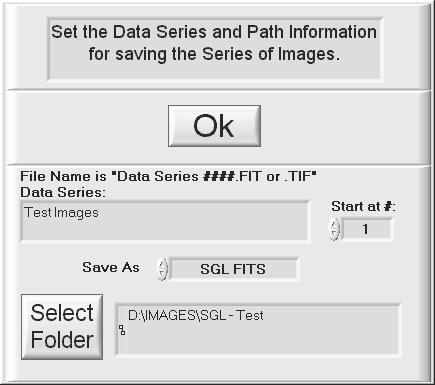 The Auto Save item turns on/off the auto save feature where images are automatically saved after they are acquired. When the item is initially selected, a window is opened (Figure 2.