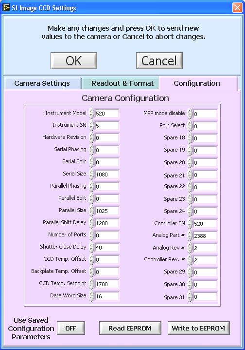 3.2.2 Camera Configuration Parameters The Configuration tab allows the user to view and change camera configuration parameters.