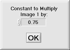 The "stats box" is also updated after every arithmetic operation. Figure 4.1 Math Menu Functions are provided to add a constant to Image 1 and to multiply Image 1 by a constant.