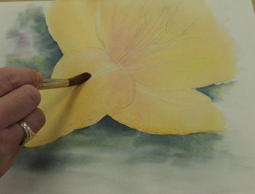 Flower Pale and watery colours as follows Lemon Yellow with Cadmium Red to give an orangey colour (Mix a lot) Lemon
