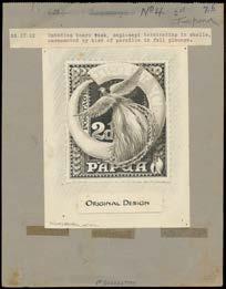 Prestige Philately - Auction No 176 Page: 3 751 E A- Lot 751 1932 Pictorials 2d Bird of Paradise, the original artwork in pencil, India ink & China white on art paper (120x145) signed at lower-left
