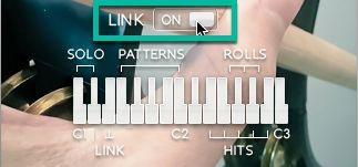 LINK The Link slider allows the instruments to playback rolls and hits together or individually.