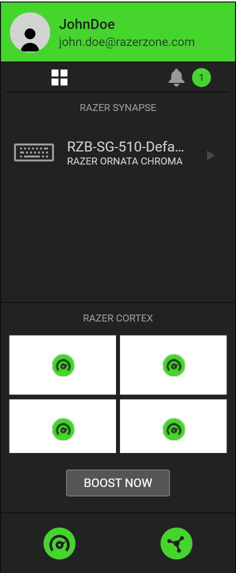 THE EXPANDED SYSTEM TRAY The expanded system tray enables you to immediately access useful features available in each Razer application you have installed.