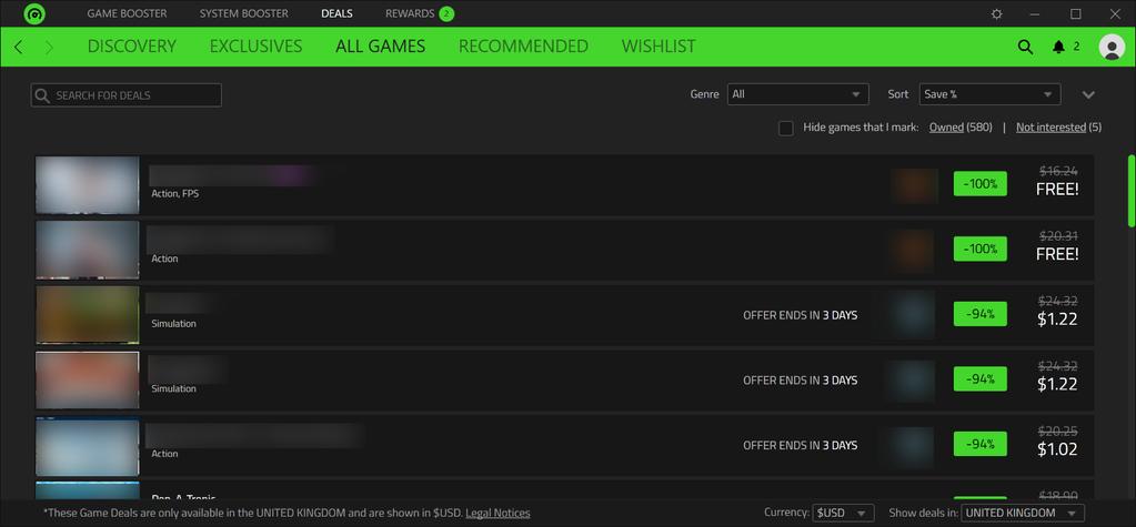 ALL GAMES The ALL GAMES subtab allows you to search and browse all deals and have them sorted out by