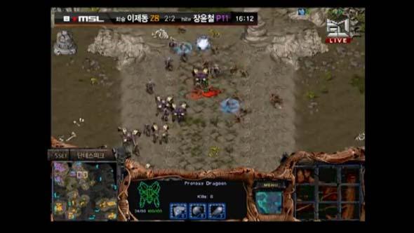 Snow's attack towards Jaedong's natural may not have done any damage to Jaedong's economy, but it allowed him to safely put up a nexus at 12 along with a bunch of cannons.