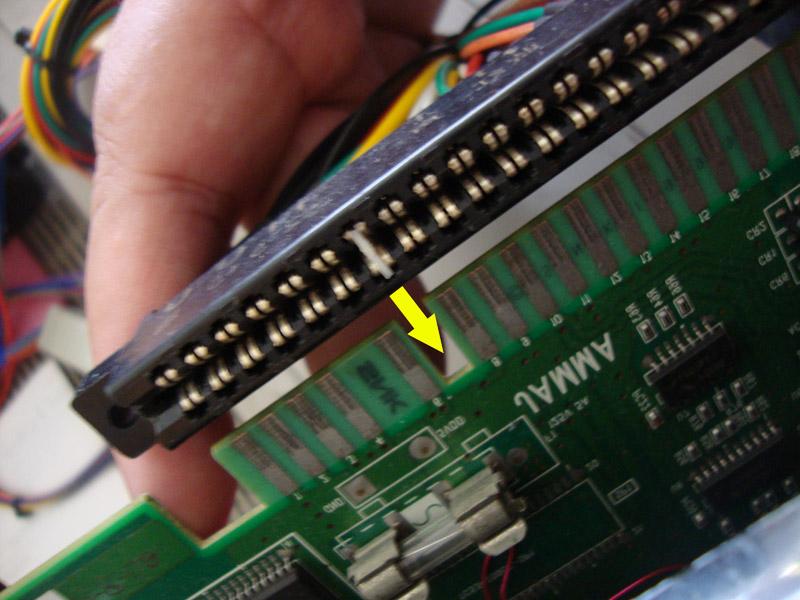 Using the JAMMA Harness First, locate the JAMMA key which is PIN 7 on the JAMMA edge. It is a notch cut out on the board.