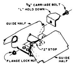 CENTER DOOR GUIDE & STOP Center guide and stop may be mounted to a 6 x 6 P.T. post or imbedded in concrete. Fasteners for mounting center guide are NOT included.