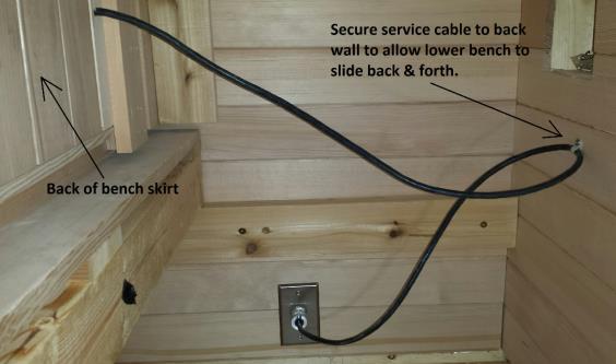 Using a seal-tight type of connection, connect your bench skirt element service wire to the nearest IR panel electrical box.