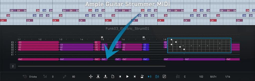 Click on the virtual fingerboard to set a capo then import the MIDI, the notes could be in the