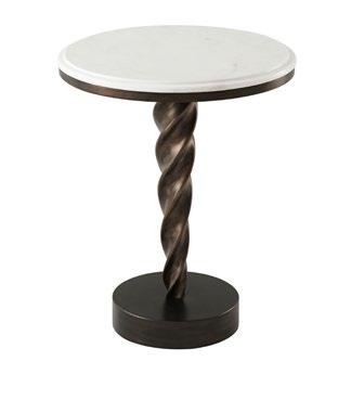 JD50018 Twist End Table Accent Table Figured White Volakas Marble Top Antique Bronze Finish