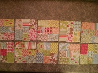 Sew blocks into rows, then join the rows together. Unit should measure 12 1/2" x 30 1/2". 13.
