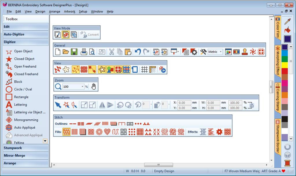 New look BERNINA Embroidery Software V7.0 interface New look BERNINA Embroidery Software V7.0 interface Double-click to start BERNINA Embroidery Software V7.0. First things first, let s look at the mechanics of the new release the user interface or GUI.