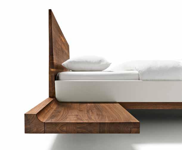 left: riletto bed with consoles, 180 200 cm, wood type walnut, anthracite leather fig.