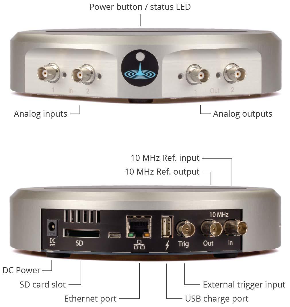 General connectivity Connectivity Analog inputs Analog outputs Network USB network connection USB charge port SD card External trigger input 2 x BNC 2 x BNC Ethernet (10/100 Base-T) Wi-Fi 802.