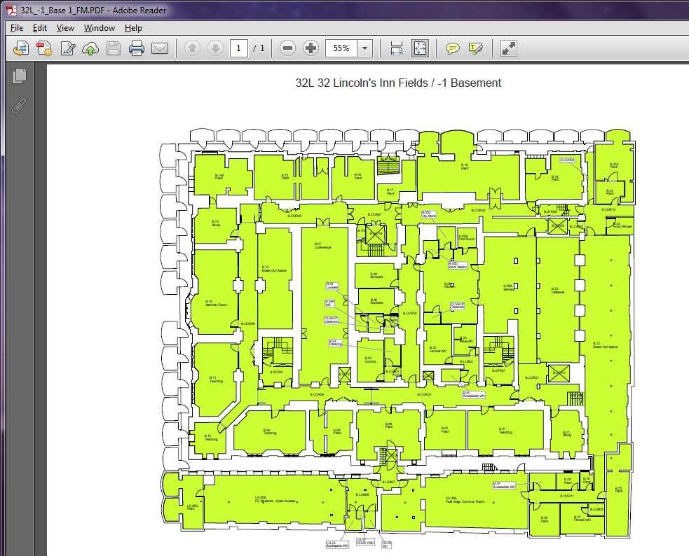 Example 2: Print a floor plan of 32LIF Basement 1. On the Properties arrow tab, select 32 Lincoln s Inn Fields. 2. Under the Components arrow tab, select Floor (if not already selected). 3. On column Floor.