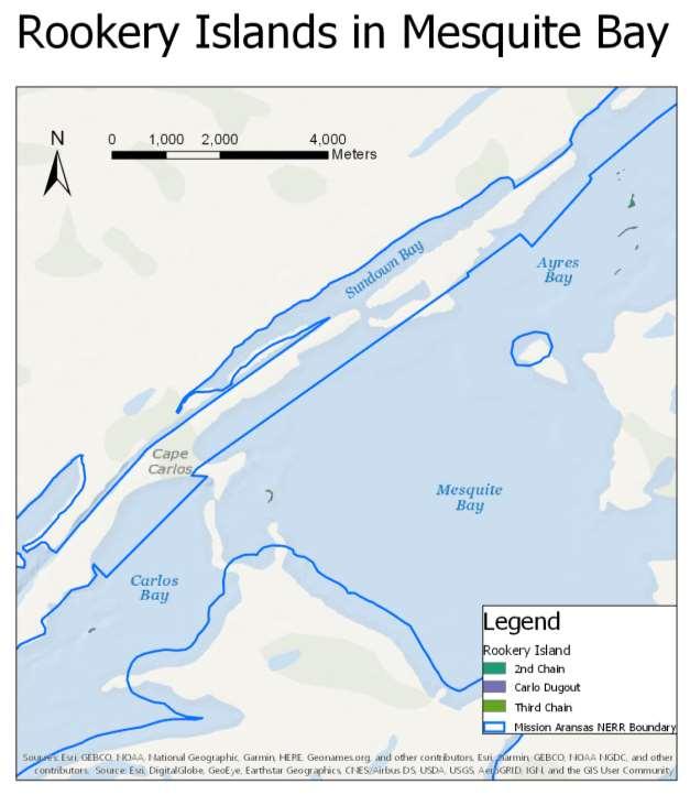 Figure 2. Three rookery islands in Mesquite Bay.
