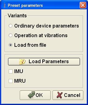 Click on the Load Parameters button. The standard window Windows Open menu will appear, in which it is necessary to choose needed file with *.prm extension.