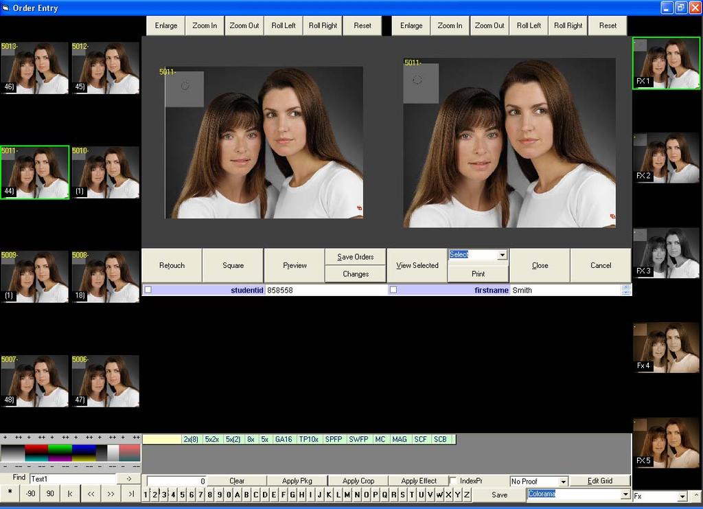 12 OzE STUDIO Data Entry Mode Functions: Photo Gallery - 8 images per page, last 3 digits displayed Color Control Module Used to correct images for viewing and Instant Proofs only, this does not