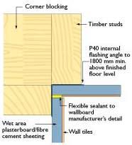 internal flashing angle P40 40 x 40mm Changes to the new Australian Standard AS3740 2002 (Waterproofing of Wet Areas within Residential Buildings), requires an internal corner section with a minimum