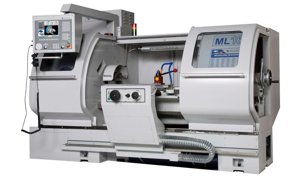 ML16/40 2 Axis Combination Lathe STANDARD FEATURES Milltronics 8200-B series CNC control Solid box way bed construction 4000 RPM spindle Tailstock Auto lubrication Full enclosure w/ sliding doors 2.