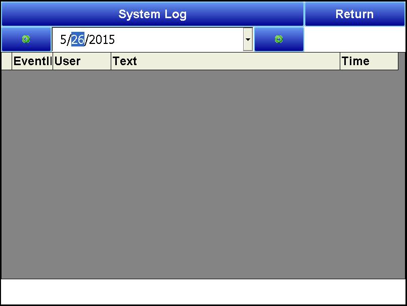 Clicking on the button that displays the log type (System Log, Alarm Log, or Cycle Log) will allow the user to select the type of log file to view.