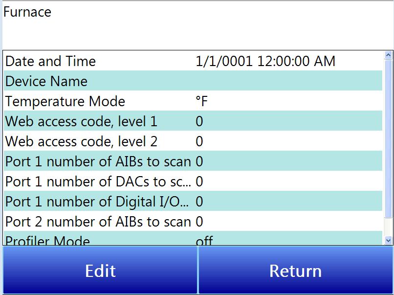 Furnace Date and Time: The date and time in the controller can be set here. The factory default is for the controller to sync to a web time server if it has access.