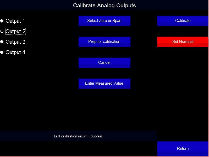 From the Calibration Analog Outputs screen, follow these steps: 1.