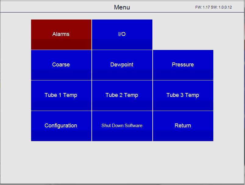 The Menu screen presents a set of tiled options.