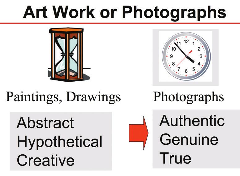Prefer photographs to illustrations Photographs appear more authentic than artists illustrations.