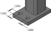 Lesson 4 Weldments 16 Add the holes. Use the Hole Wizard to add two clearance holes for 0.75 bolts. Locate the holes as shown in the illustration.