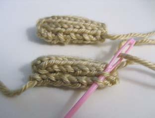 Do not cast off, instead cut yarn (about 15 inches) and thread through the remaining 4 stitches, pull tight- Use this