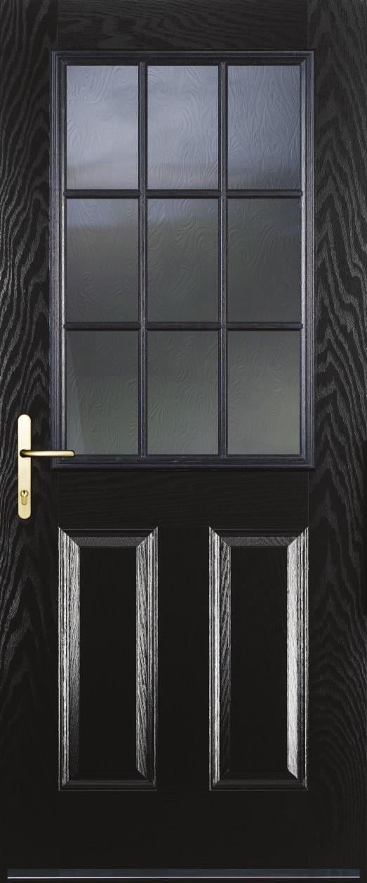 Huntly A large glass area, divided in to nine and in line with the two sculptu panels below, gives a cottage feel to the door.