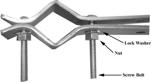 6. Mounting Installation 1. Reference Figure 3. Assemble the top mounting bracket as shown in the diagram. Insert the screw bolt, lock washer and nut in each of the two bracket holes. Finger tighten.