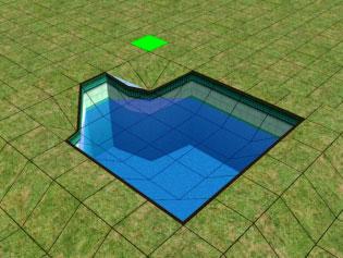 Step 8.... with this result. Then repeat this step, levelling all the ground alongside the pool by sliding the LevelTerrain tool along each row of gridsquares. Important!