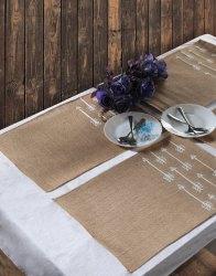 Steel Blue Table Place Mat Leaves Pattern Square Shape