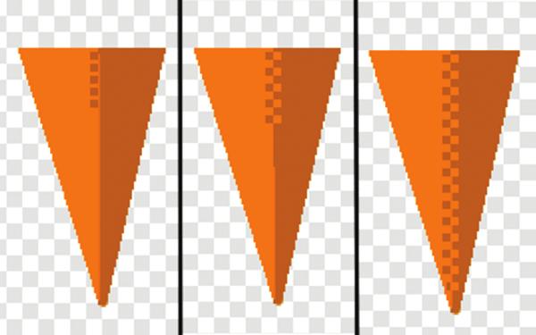 5 Still using the light orange paint, draw a line down the center of the triangle to divide it in half. Fill the left side with light orange using the Paint Bucket tool.