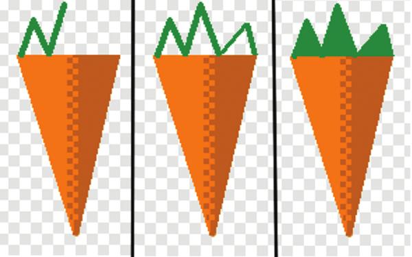 Prepping the odds and ends 11 9 Continue this all the way to the bottom of the carrot, as in Step Three, creating a zipper effect or checkerboard pattern where the two colors meet in the middle of