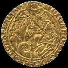 3576 Richard III (1483-1485), Gold Angel, type 2b, St Michael and dragon, initial mark boar s head 1 over halved sun and rose 1, RICARD xdixxgra