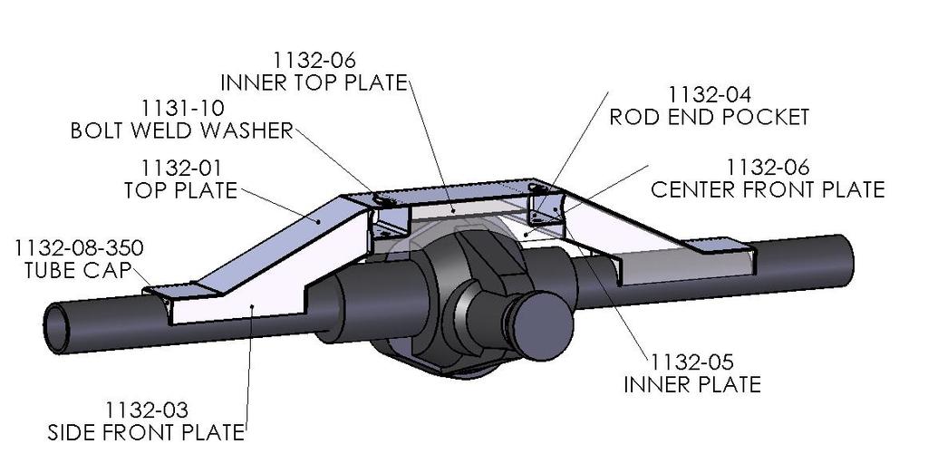 2. Bracket Assembly. 2.1) Refer to the above drawing for the general layout of the axle truss assembly. 2.2) The 1132 truss is designed for a 3.