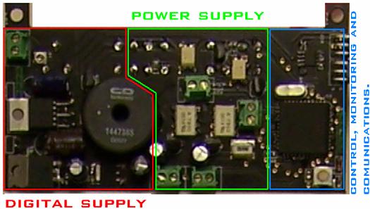 Fig. 3: Power supply board control. The general power supply system, involves two different batteries, one for each side of the robot. These two batteries are identical, with a nominal voltage of 7.